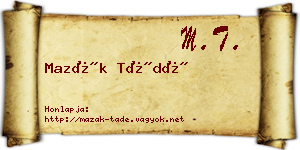 Mazák Tádé névjegykártya